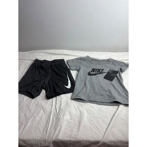 New Nike Toddler Boys 24M Gray TShirt Black Shorts Set Athleisure